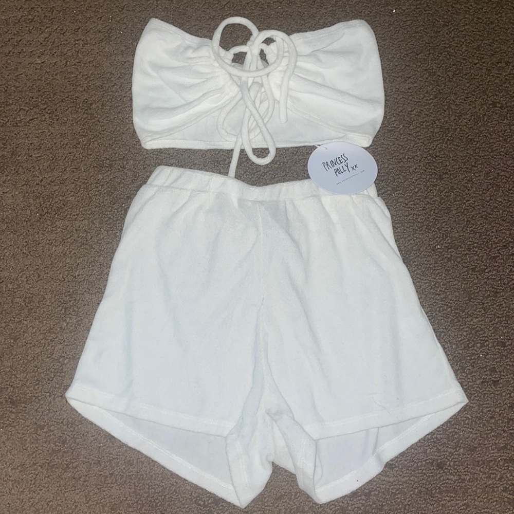 Princess Polly Bianca White Terry Short Set